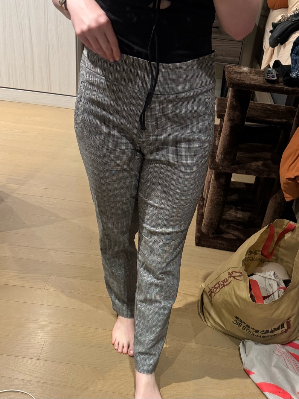 Women's Gray Plaid Slim Trousers